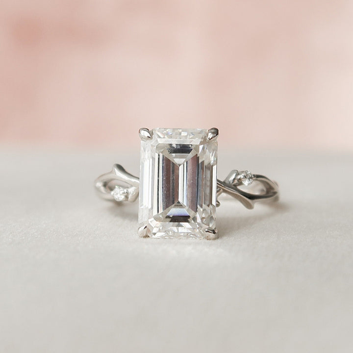 Opulent 1.90 CT Emerald Cut  Moissanite Side Stone Engagement Ring for a Lifetime