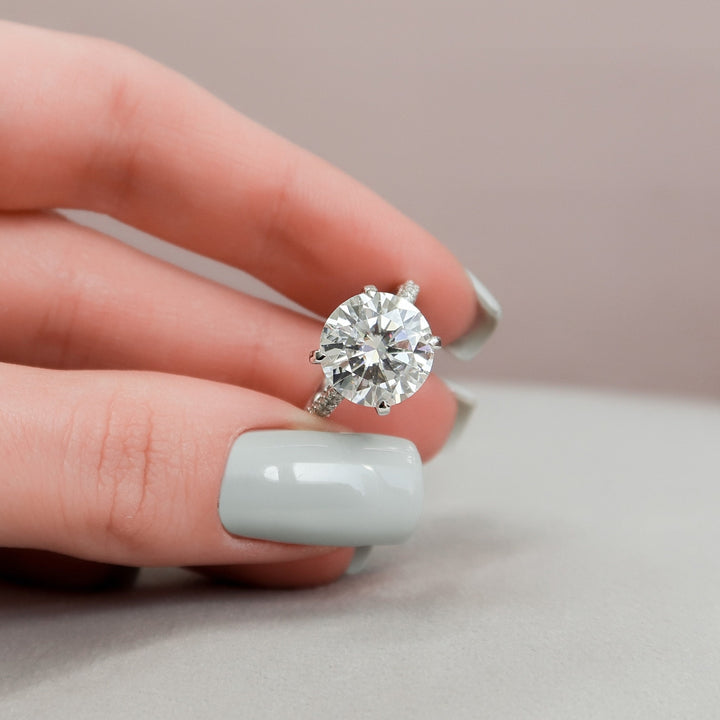 Hidden Halo Ring Round Brilliant Cut Moissanite Diamond Ring