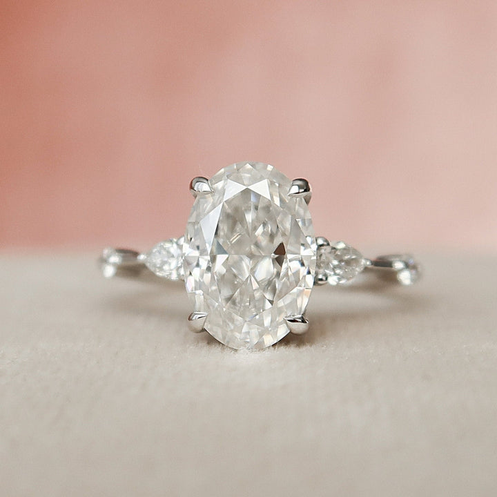2.95 CT Oval Cut Moissanite Diamond Hidden Halo Anniversary Ring