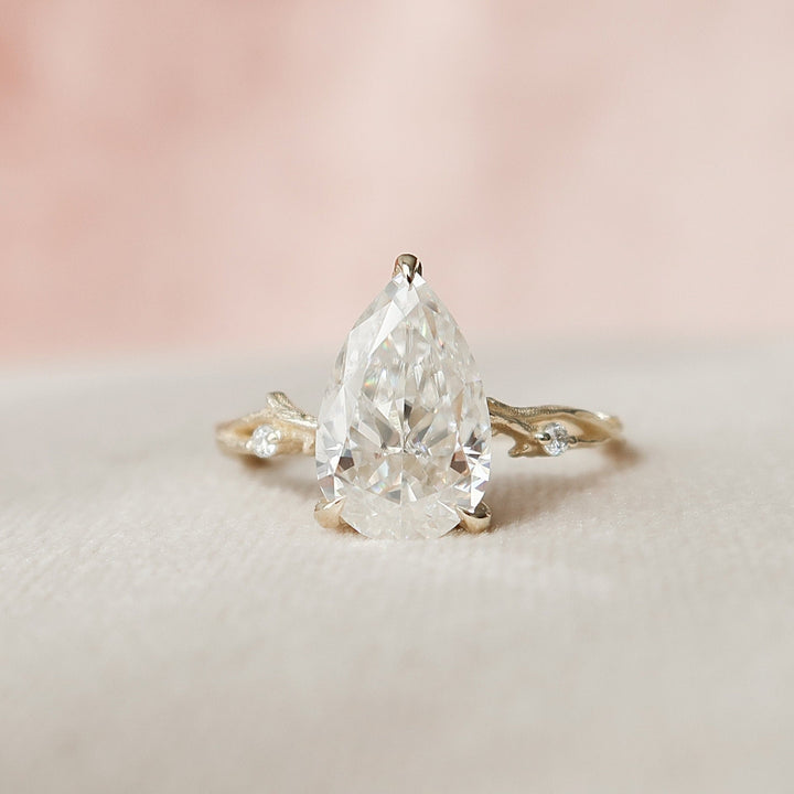 Hidden Halo 2.53 CT Pear Cut Moissanite Diamond Handmade Ring
