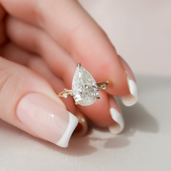 Hidden Halo 2.53 CT Pear Cut Moissanite Diamond Handmade Ring
