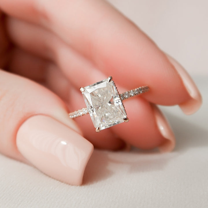 3.45 CT Radiant Cut Hidden Halo Unique Moissanite Wedding Ring