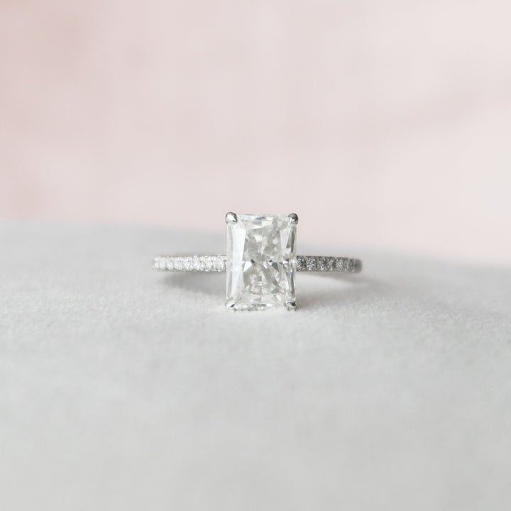 Stunning Radiant Moissanite Handmade Ring with Hidden Halo