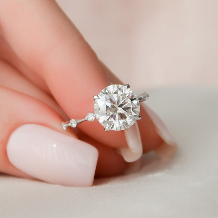 Round Brilliant Cut Moissanite Diamond Cathedral Hidden Halo Handmade Ring