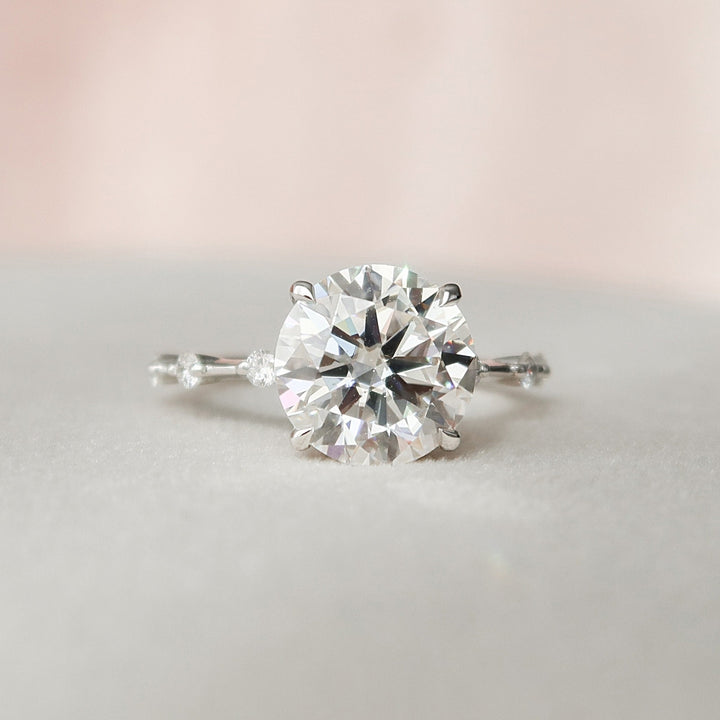 Round Brilliant Cut Moissanite Diamond Cathedral Hidden Halo Handmade Ring