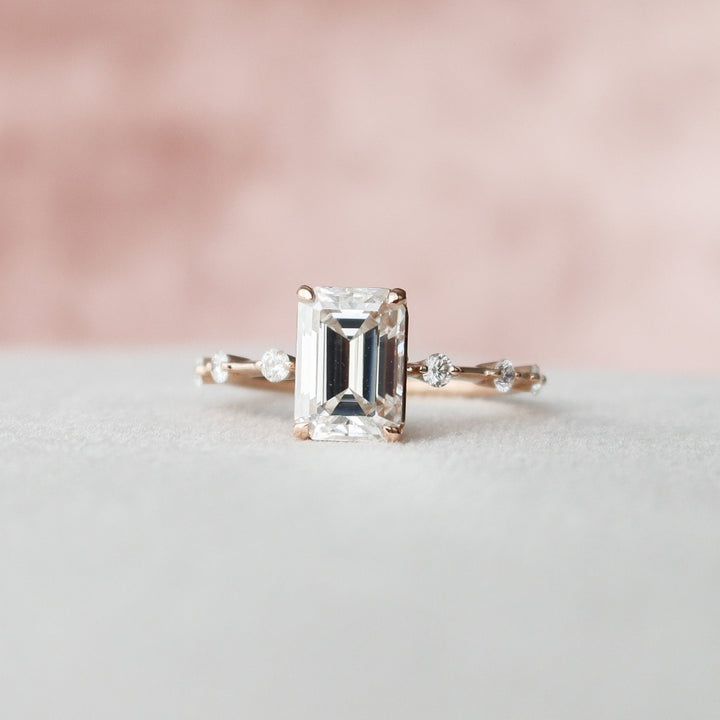 Exquisite Emerald Cut Moissanite Diamond Engagement Ring with Hidden Halo Timeless Elegance