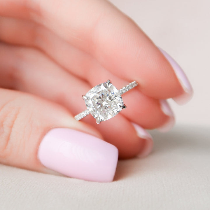Elongated 2.92 CT Cushion Cut Diamond Ring, Moissanite Diamond Engagement Ring