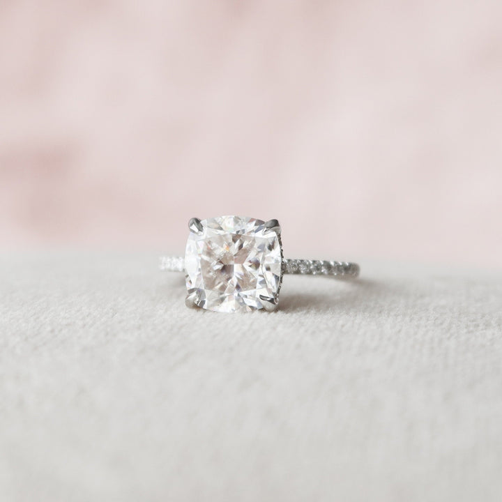 Elongated 2.92 CT Cushion Cut Diamond Ring, Moissanite Diamond Engagement Ring