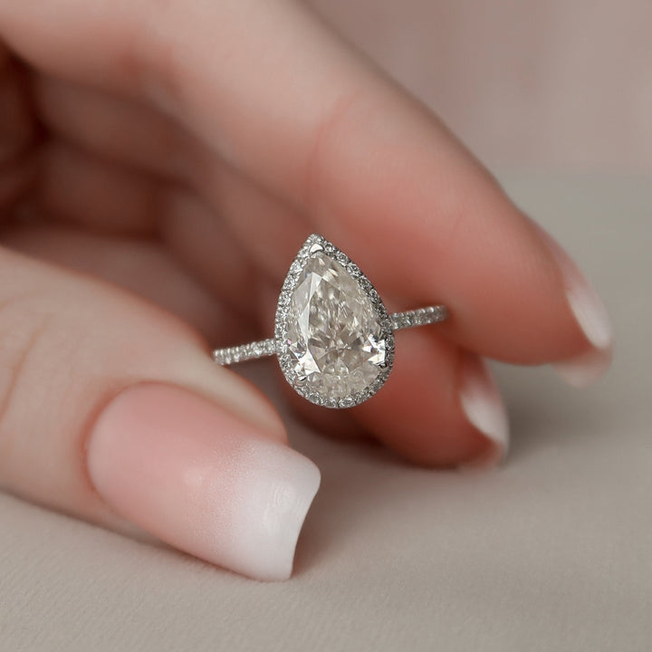 2.75 CT Pear Old European Cut Halo Pave Setting Wedding Ring
