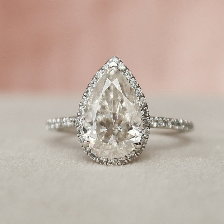 2.75 CT Pear Old European Cut Halo Pave Setting Wedding Ring