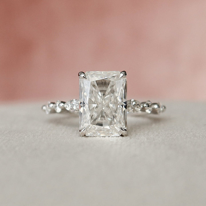 3.40 CT Radiant Cut Pave Setting Hidden Halo Moissanite Engagement Ring