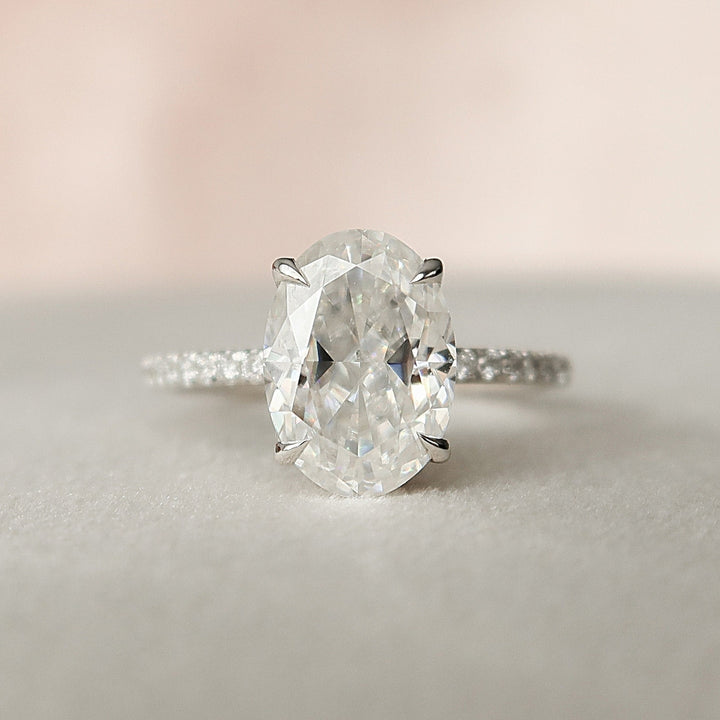 Oval Cut Engagement Rings 3.25 CT Moissanite Four Prong Hidden Halo Ring