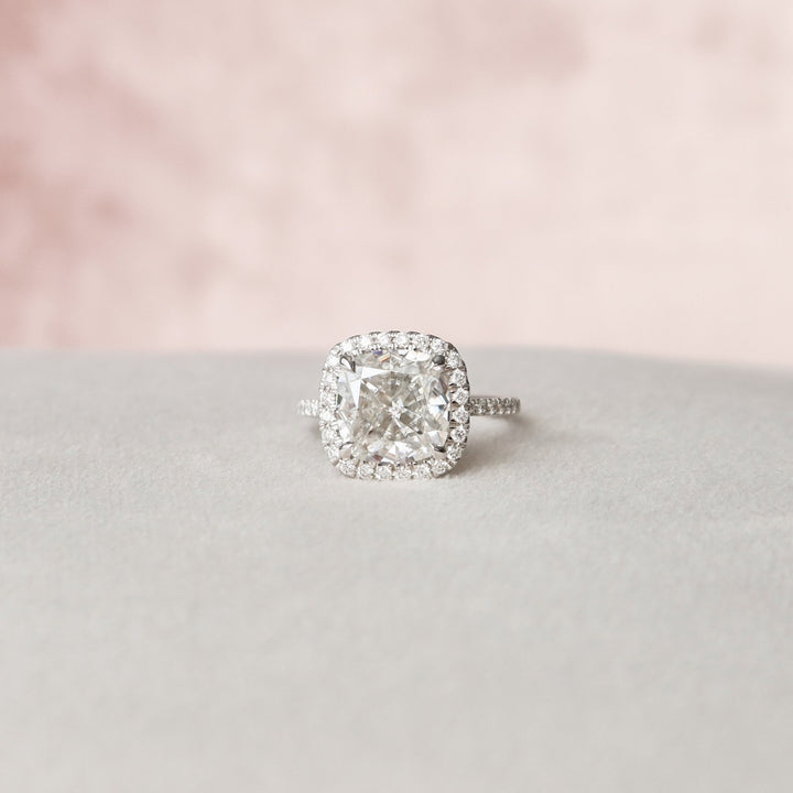 Hidden Halo Ring Pave Setting 4.00 CT Cushion Cut Moissanite Engagement Ring