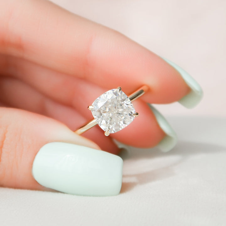 2.77 CT Cushion Cut Simple Hidden Halo Moissanite Engagement Ring