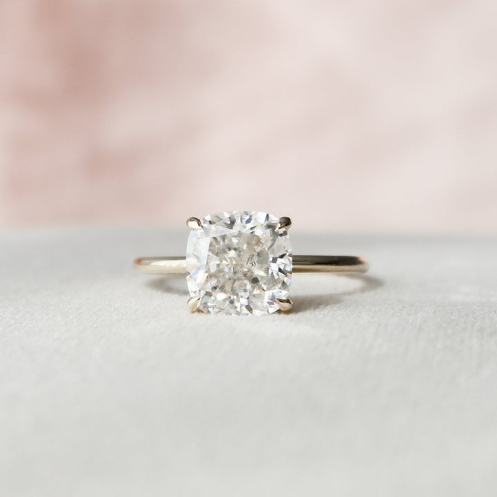 2.77 CT Cushion Cut Simple Hidden Halo Moissanite Engagement Ring