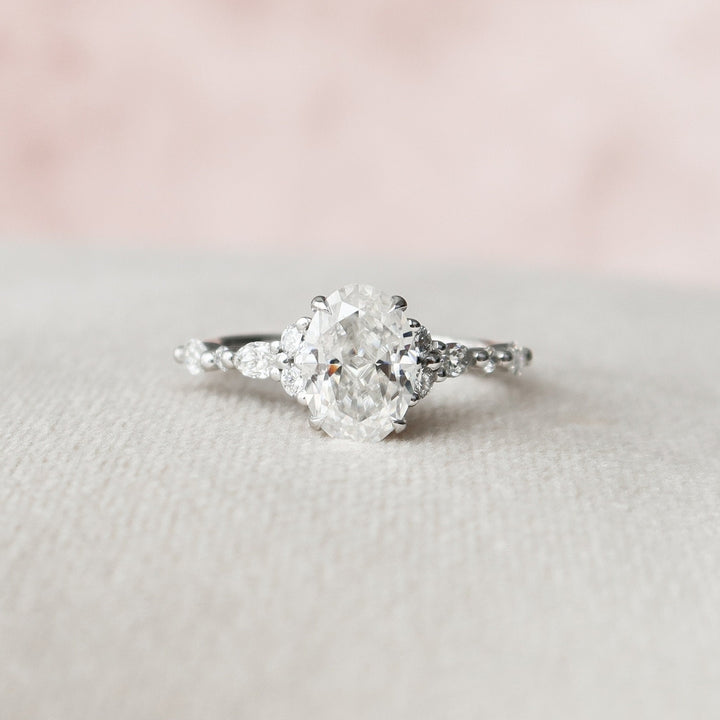 Graceful Side Stone, 2.55 CT Oval Cut Moissanite Wedding Ring