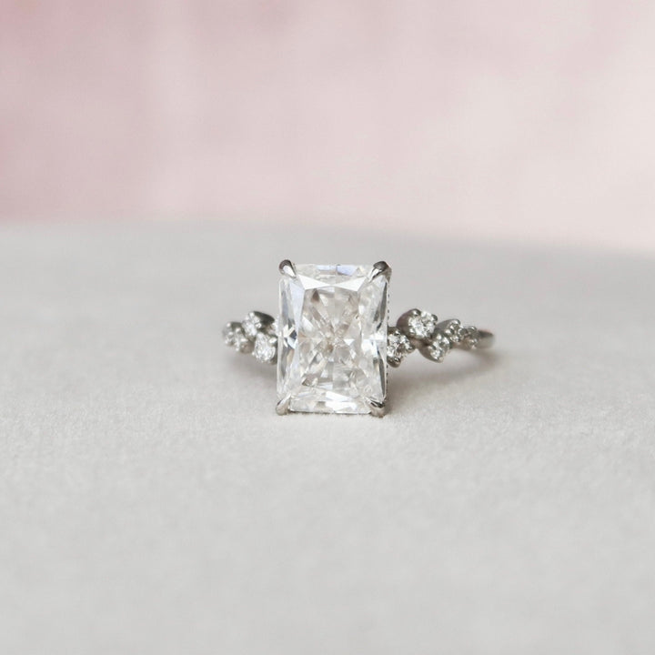 Radiant Cut Hidden Halo Unique Moissanite Engagement Ring