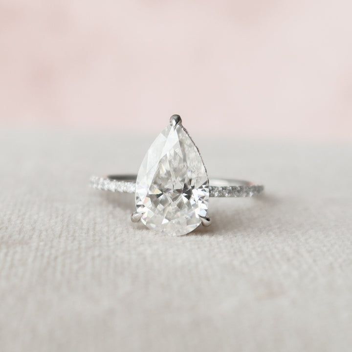 Majestic 2.75 CT Moissanite Pear Cut Pave Setting Handmade Ring