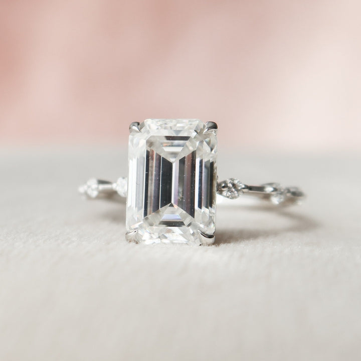 Graceful 2.37 CT Emerald Cut Hidden Halo Wedding Ring With a Sleek