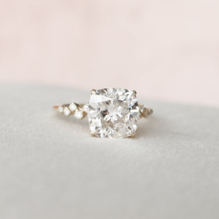 Enchanting Hidden Halo Pave Setting Cushion Cut Moissanite Wedding Ring for Her
