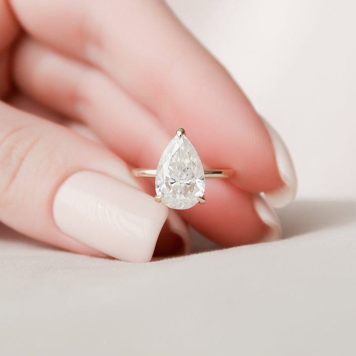 2.87 CT Pear Cut Moissanite Diamond Hidden Halo Engagement Ring
