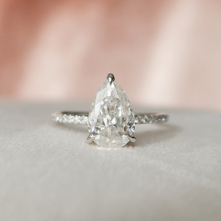 2.45 Pear Cut Halo Pave Setting Moissanite Wedding Ring