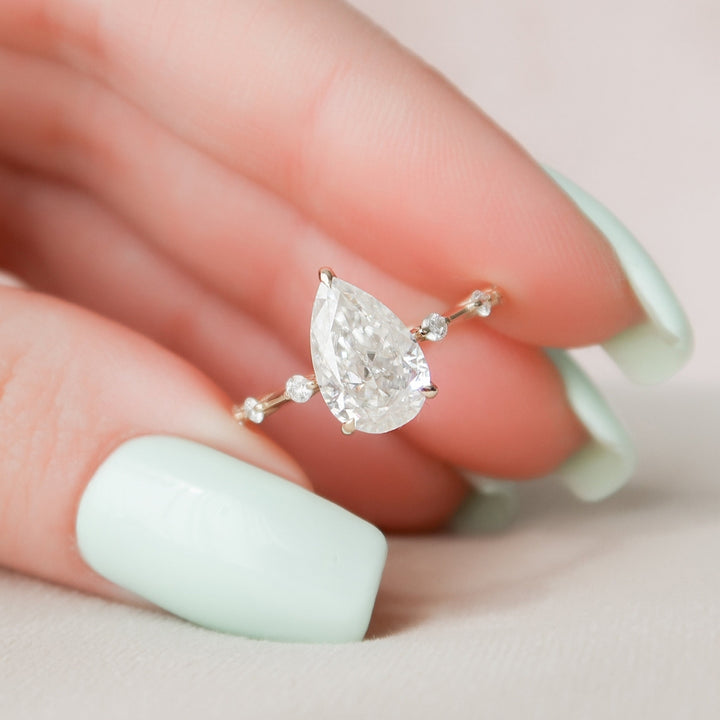 Hidden Halo Ring Beautiful 1.87 CT Pear Cut Moissanite Diamond Anniversary Ring