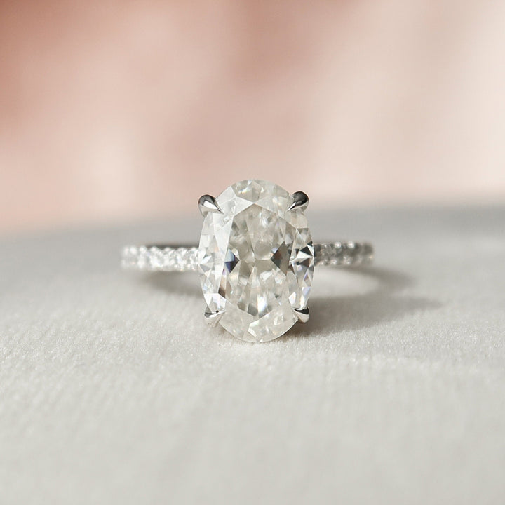 2.37 CT Oval Cut Hidden Halo Cathedral Set Unique Moissanite Engagement Ring