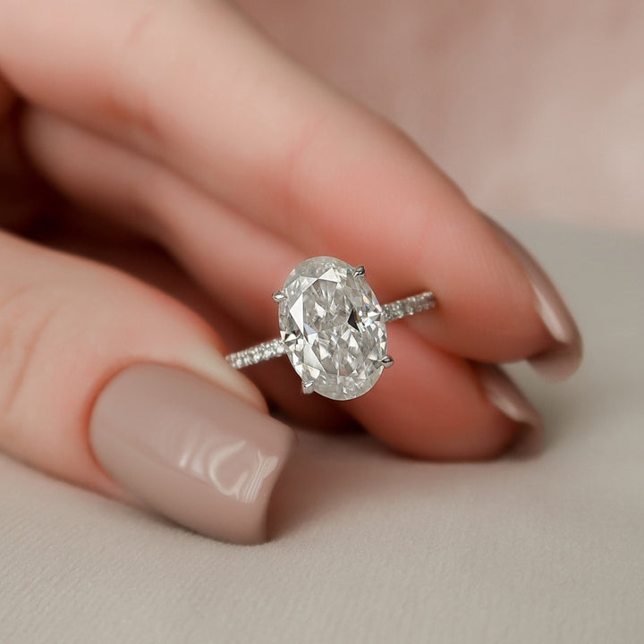 2.60 CT Oval Cut Four Prongs Pave Setting Unique Moissanite Anniversary Ring