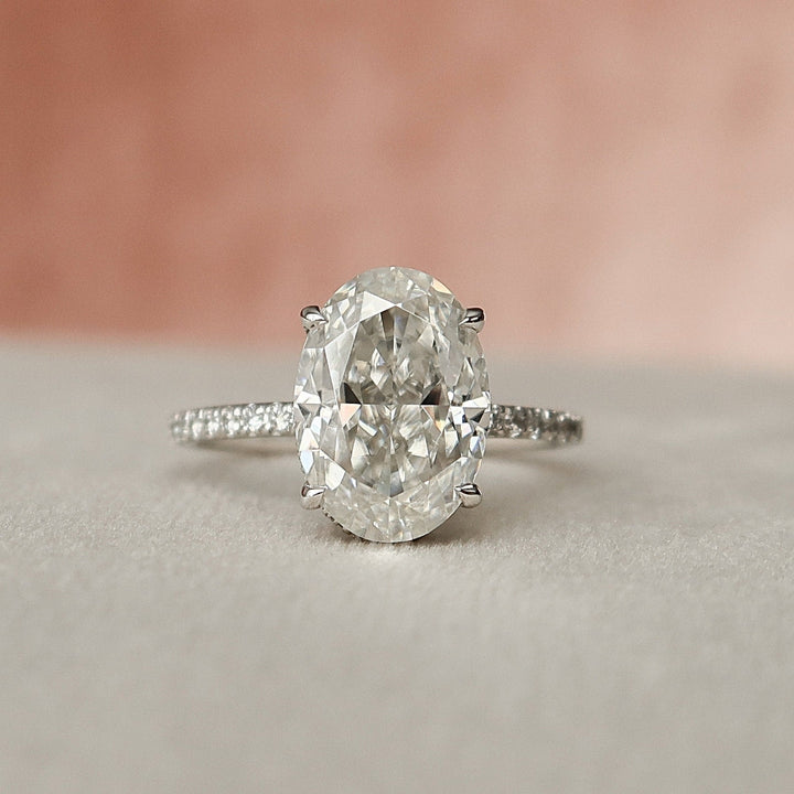 2.60 CT Oval Cut Four Prongs Pave Setting Unique Moissanite Anniversary Ring