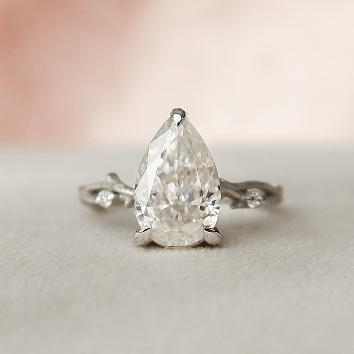 Pear Cut Lovely 2.75 CT Moissanite Side Stone Engagement Ring