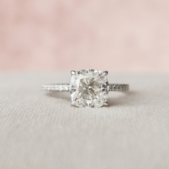 Dazzling 2.43 CT Cushion Cut Hidden Halo Unique Moissanite Engagement Ring