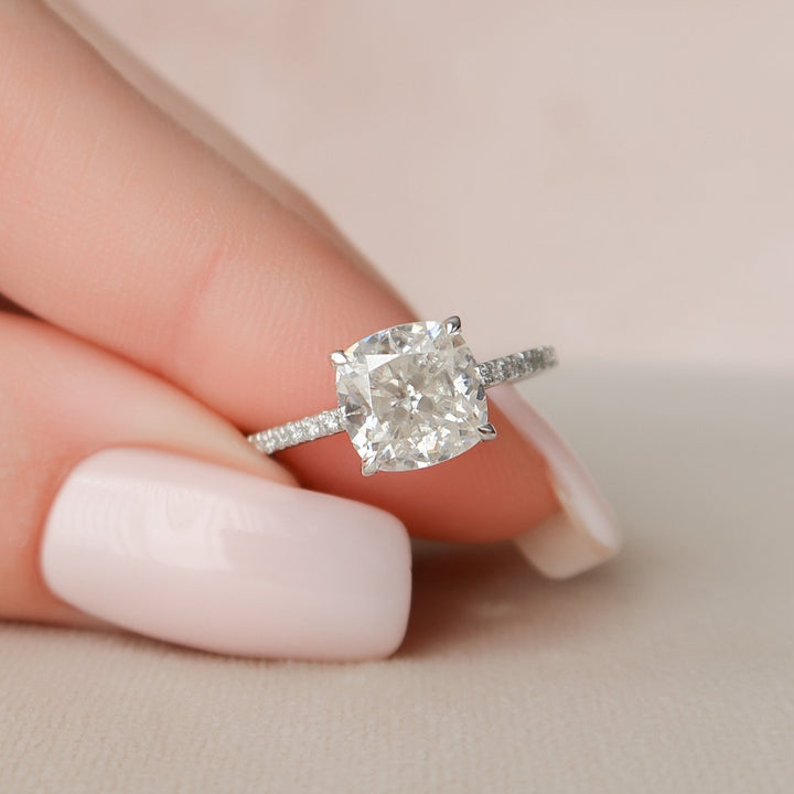 Dazzling 2.43 CT Cushion Cut Hidden Halo Unique Moissanite Engagement Ring