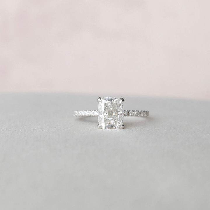 2.45 Cushion Cut Hidden Halo Pave Setting Brilliant Moissanite Anniversary Ring