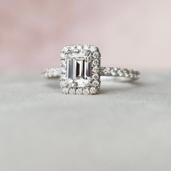 2.30 CT Emerald Cut Hidden Halo Pave Setting Moissanite Anniversary Ring