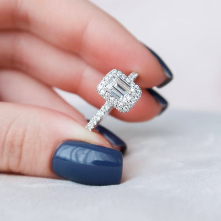 2.30 CT Emerald Cut Hidden Halo Pave Setting Moissanite Anniversary Ring