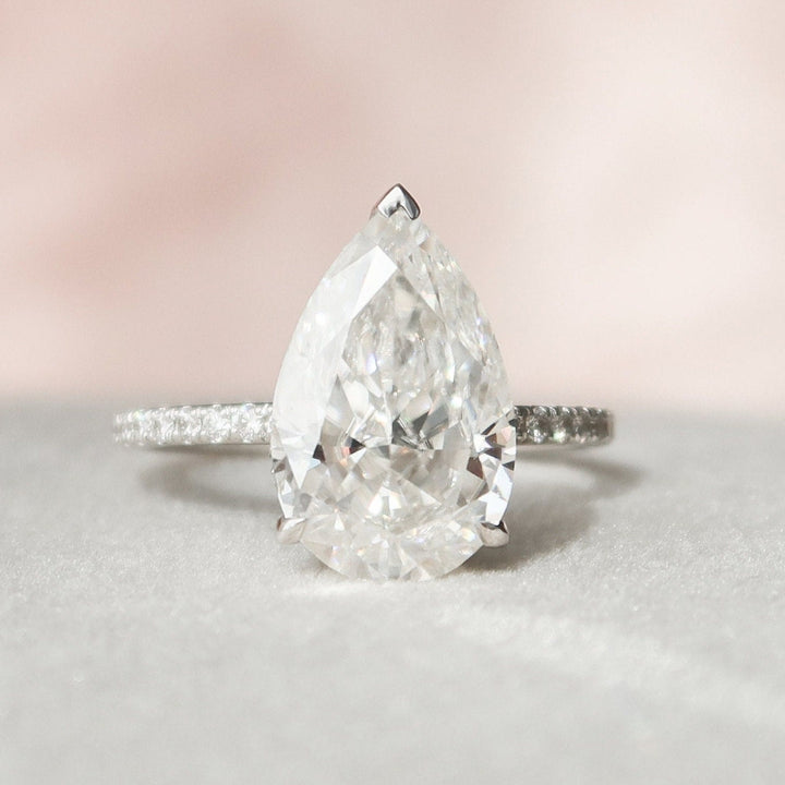 3.50 CT Pear Cut Hidden Halo Brilliant Moissanite Engagement Ring