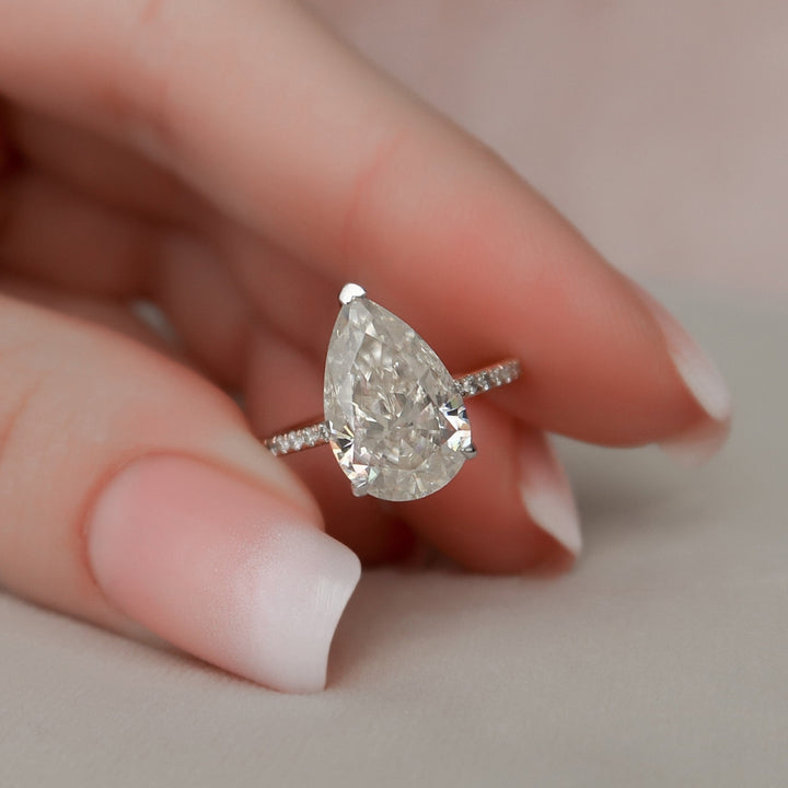 3.50 CT Pear Cut Hidden Halo Brilliant Moissanite Engagement Ring