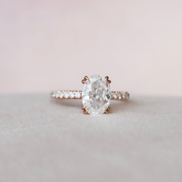 Oval Cut Engagement Ring, 1.73 CT Moissanite Hidden Halo Ring, Four Prong Ring