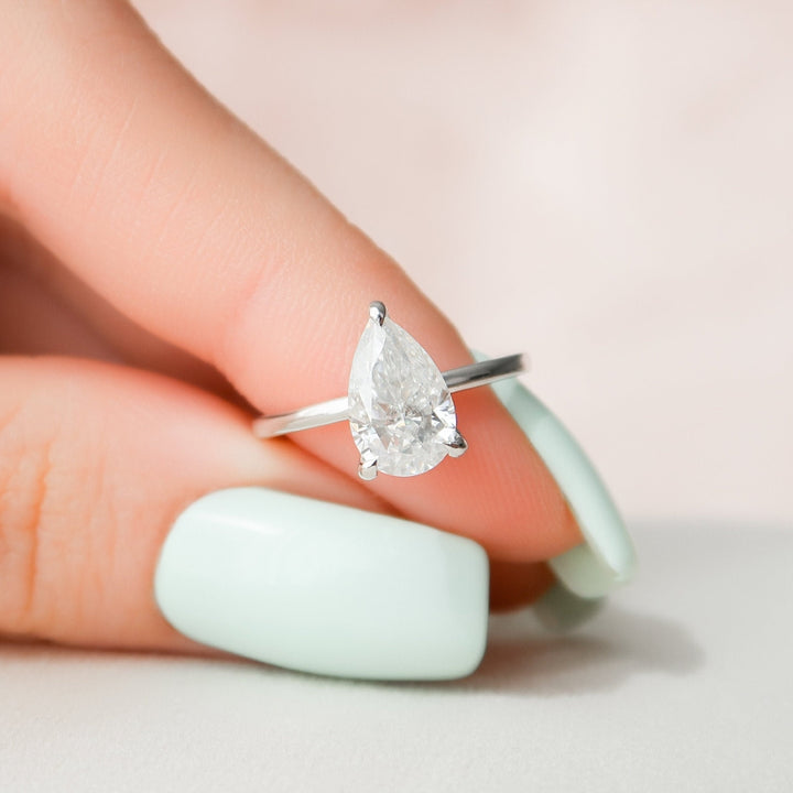 Hidden halo Luxe Radiance Pear Cut Moissanite Diamond Engagement Ring