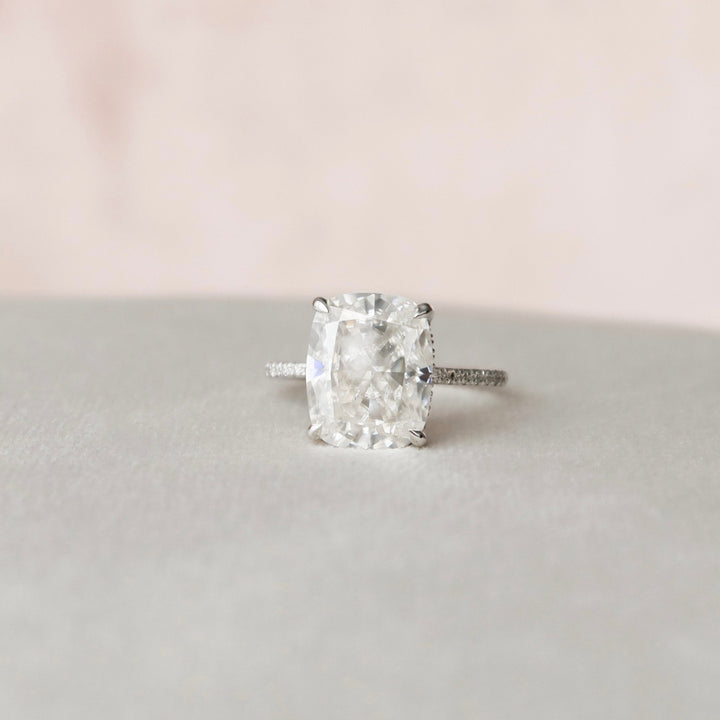 Delicate Radiance 4.32 CT Cushion Cut Diamond Ring with Hidden Halo