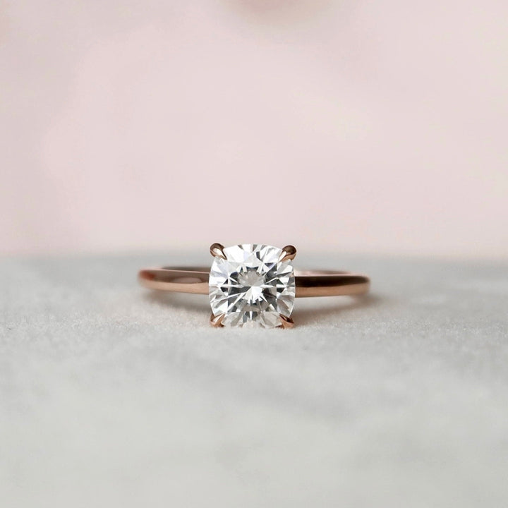 2.00 CT Cushion Brilliant Cut Cathedral Shank Halo Moissanite Anniversary Ring