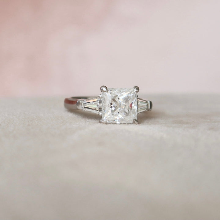 Unique Shank Ring 3.10 CT Princess Cut Moissanite Diamond Anniversary Ring