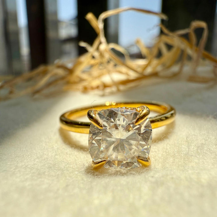 Cushion Diamond Engagement Ring Set in Hidden Halo Style