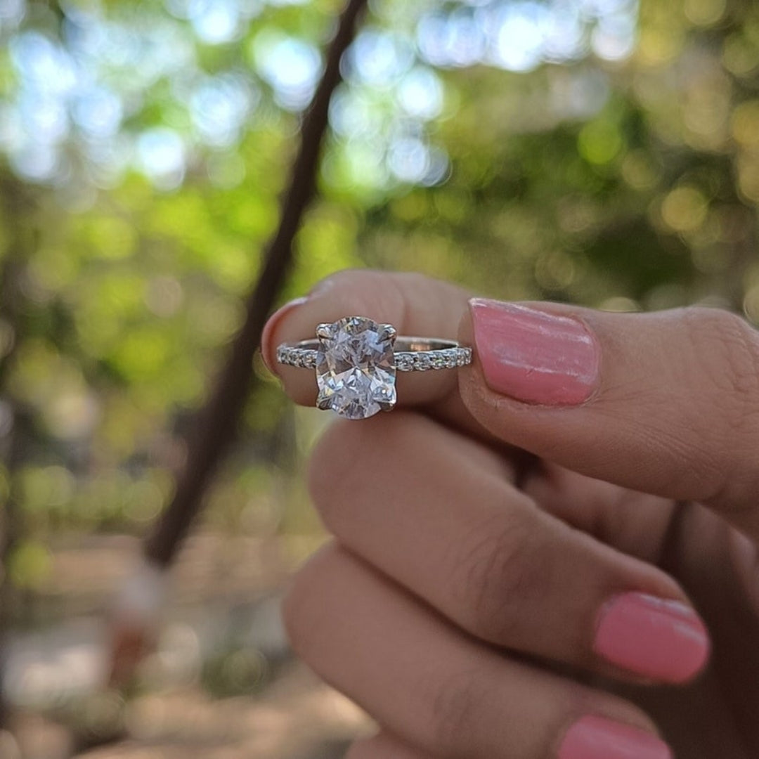 Slender Oval Cut Diamond Handmade Ring