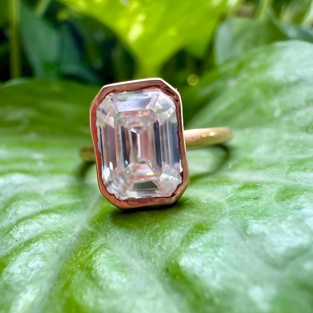 Moissanite 1.00 CT Emerald Cut Bezel Set Wedding Ring