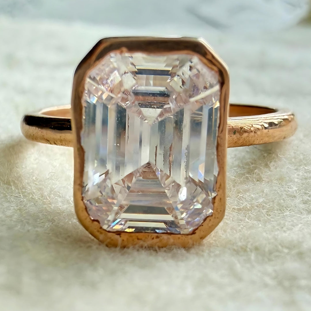 Moissanite 1.00 CT Emerald Cut Bezel Set Wedding Ring