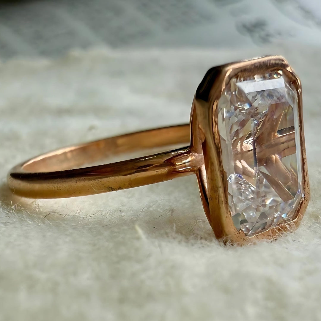 Moissanite 1.00 CT Emerald Cut Bezel Set Wedding Ring