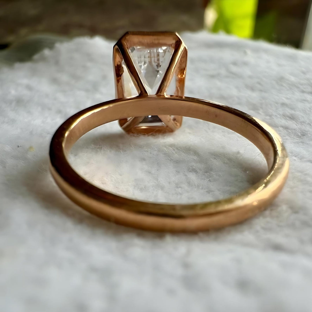 Moissanite 1.00 CT Emerald Cut Bezel Set Wedding Ring