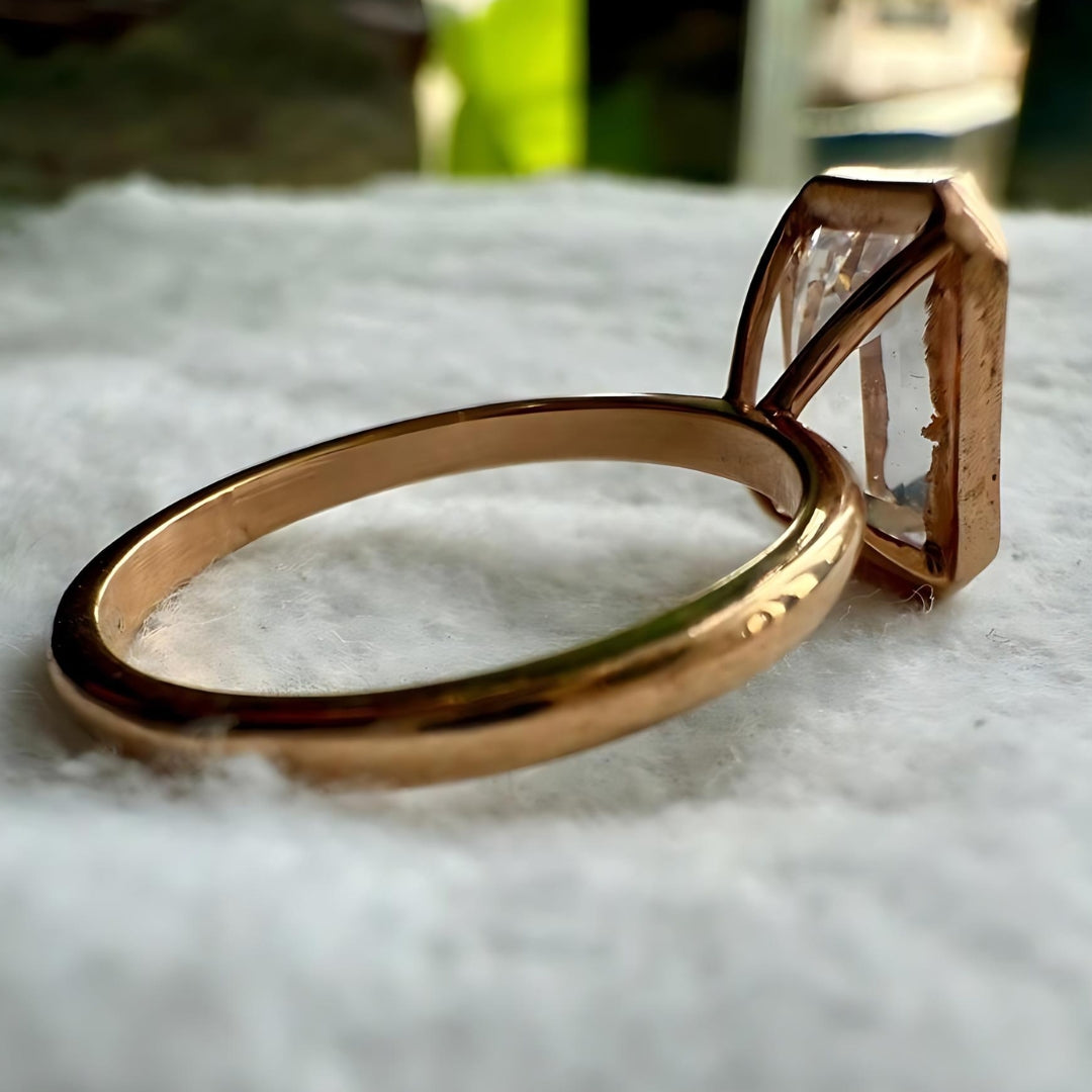 Moissanite 1.00 CT Emerald Cut Bezel Set Wedding Ring